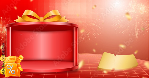 Flash sale banner, Big sale with sparkling lights, gift boxes and gift vouchers. Shopping day promotion, online shopping, special Offer coupon, voucher, banner template.