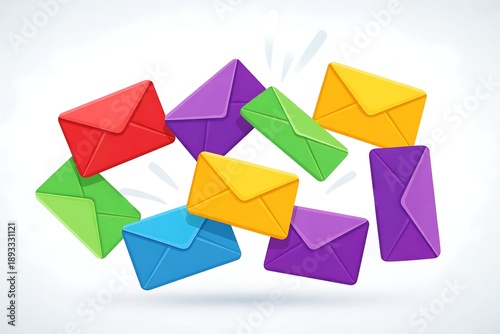 Colorful 3D Email Envelopes Flying and Floating - Digital Communication and Newsletter Marketing Concept