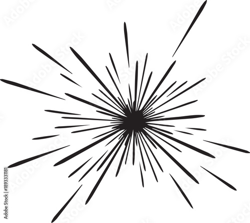 Abstract vector explosion burst of radial lines emanating from central point in dynamic impact style