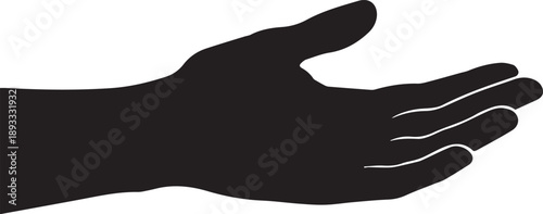 Vector hand silhouette reaches out horizontally against empty space in simple clean minimalist style