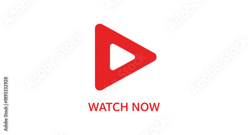 A vibrant red play button is prominently displayed above the text watch now in grayscale high quality professional