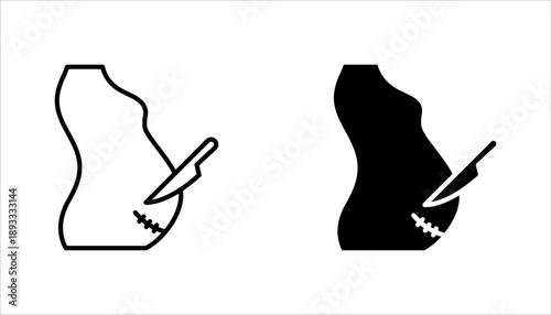 cesarean section icon set with scar, vector illustration on white background