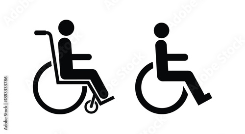 A simple black and white illustration depicts two figures in wheelchairs symbolizing accessibility and inclusivity for individuals