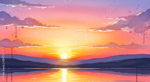 Tranquil Ocean Sunset with Pastel Pink Orange Sky and Sun Over Calm Waters - Serene Peaceful Seascape Horizon View