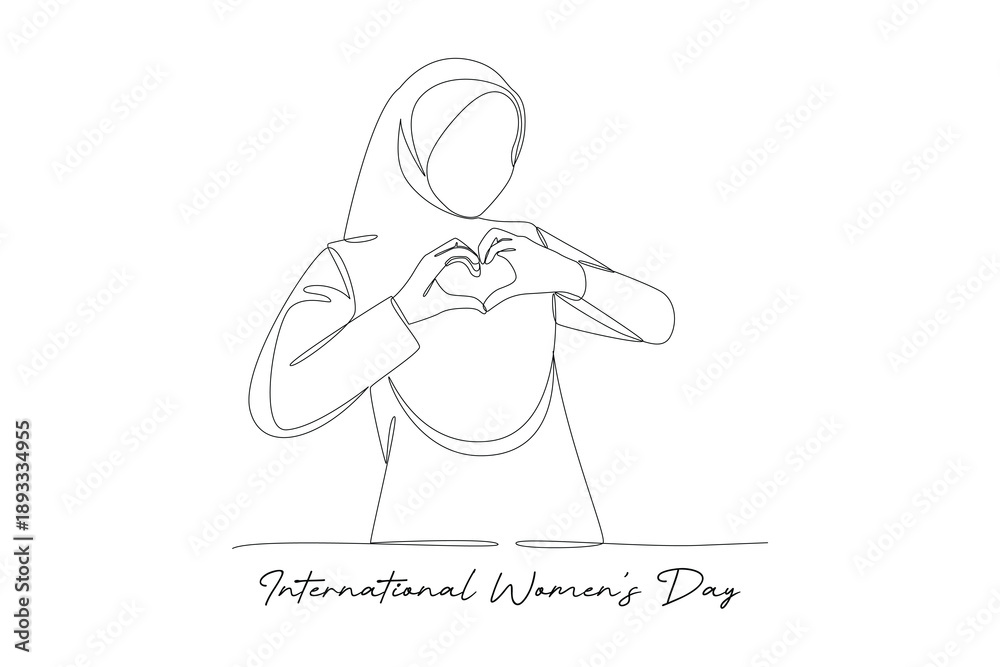 Obraz premium Woman Making Heart Shape Gesture. International women’s day Concept. Single line draw design Video 4k. Footage graphic illustration