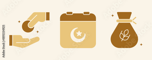 Zakat donation solid two-tone icon set for Ramadan Islamic charity vector illustration