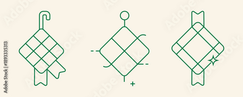 фотографія Ketupat Line Icon Set for Eid al-Fitr Celebration and Islamic Cultural Festival