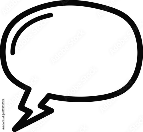 Speech bubble icon outline illustration in black and white, chat dialog symbol, communication message concept, simple graphic design
