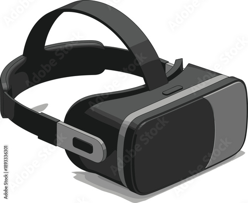 Virtual reality headset mockup illustration, modern VR goggles device for gaming, simulation, metaverse experience, isolated on white background