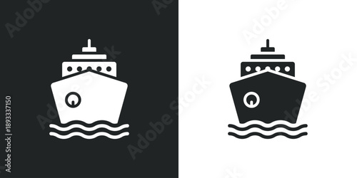 Cruise ship icon for maritime travel and ocean transportation in flat vector style. Solid vector symbol illustration