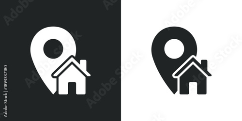 Home location map pin icon for real estate property address and navigation web design. Solid vector symbol illustration