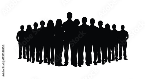 A large group of silhouetted figures are closely packed together appearing as a unified dark mass high quality
