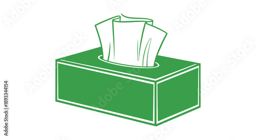 A simple illustrative depiction of a green tissue box with several tissues partially pulled out high quality professional