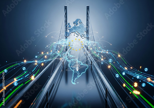 Digital Trade Bridge: EU and Mercosur Economic Partnership, Global Data Flow, Currency Exchange, International Business Agreement