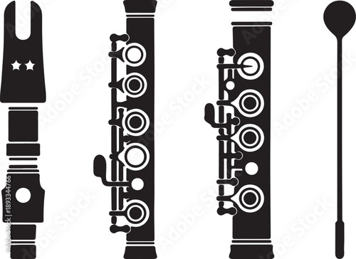 Silver concert flute line art illustration isolated on white background