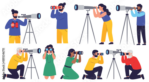 Diverse photographers with tripods capturing photos outdoor professional teamwork