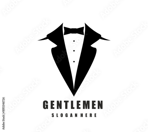Gentleman tuxedo brand icon or shop symbol. Man luxury garment fashion brand vector emblem, gentleman tuxedo atelier badge or symbol. Dandy club suit shop or groom apparel store icon or symbol