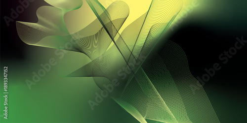 DarkGreen and YellowGreen abstract shape grainy gradient background with black backdrop and noisy texture for wide banner poster and header design