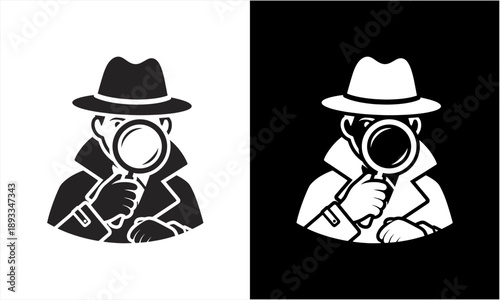 Detective or private investigator with magnifying glass icon.