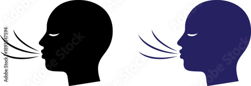 Breathe and Exhale Vector Icon Set , Profile Silhouette for Wellness, Meditation, and Respiratory Health