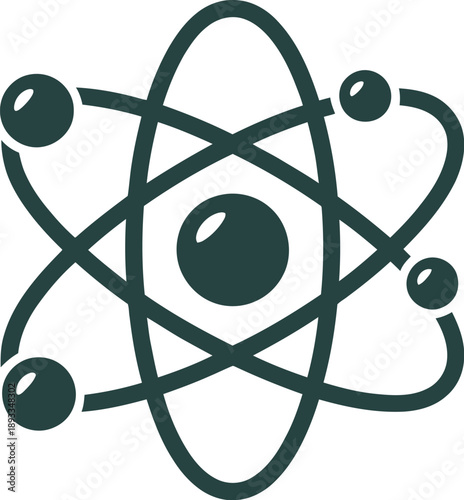 Atom Model Vector Icon: Nucleus with Electrons Orbiting on Elliptical Paths, Science and Technology Concept