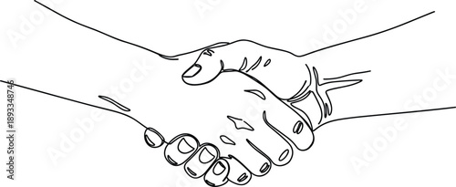 Minimal line art handshake illustration symbolizing trust and partnership, simple human connection gesture for business agreement, cooperation, collaboration concept branding design