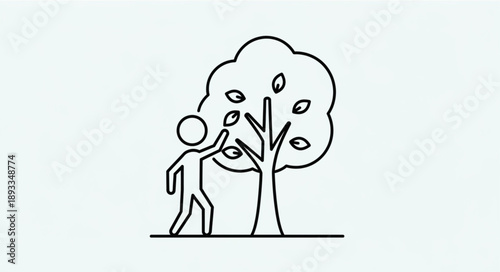 Person picking fruit from a stylized tree illustration.