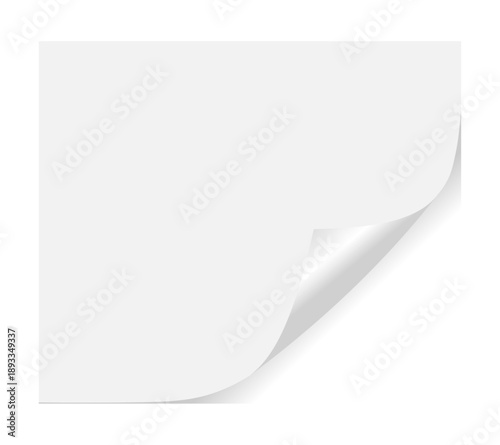 White paper curl corner icon, page peel effect, folded sheet edge, realistic document corner design