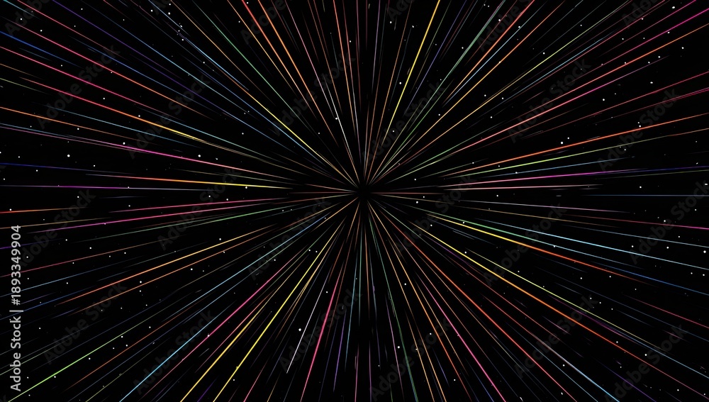Obraz premium Abstract visual of radial, colorful lines radiating outward from a central point against black