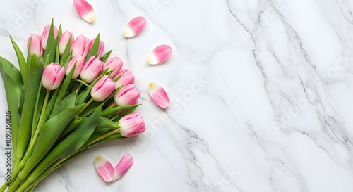 Happy women's day celebration with beautiful pink tulips bouquet