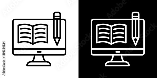 Monitor Icon Of Line Black And White Style