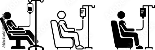 Patient IV Drip Therapy Vector Icons , Hospital Infusion and Chemotherapy Treatment Silhouettes