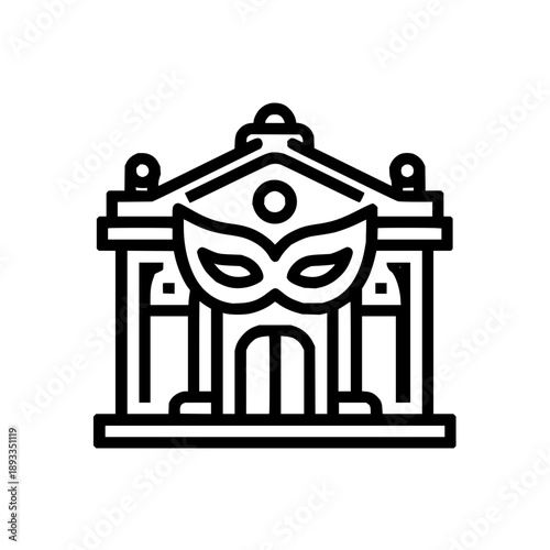 Opera house building with mask vector icon for theater performance and cultural event design element 100