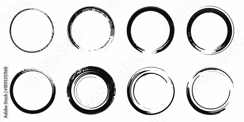 A collection of black and white circular brush stroke designs