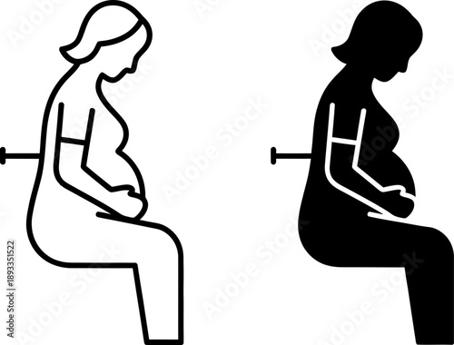 Pregnant Woman Sitting Vector Icon , Maternity Health and Prenatal Care Silhouette Set