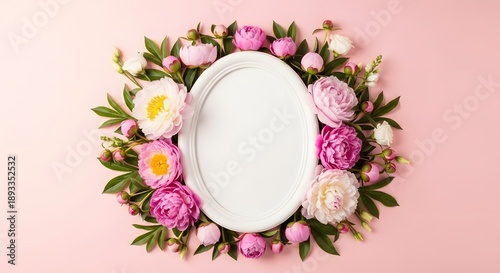 Happy women's day celebration with beautiful floral wreath and pink background