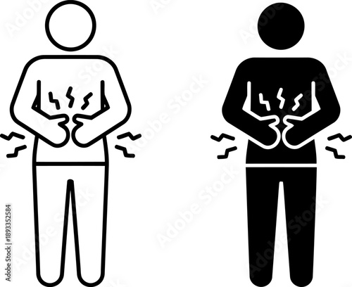 Stomach Ache and Abdominal Pain Vector Icon , Gastrointestinal Cramps and Digestive Health Silhouette