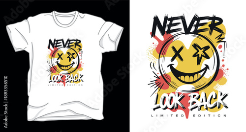 Never look back limited edition t shirt design with star emoji eye smiley