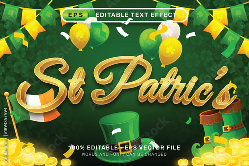 st patrick's day 3d text effect and editable text effect whit st patrick's day element	