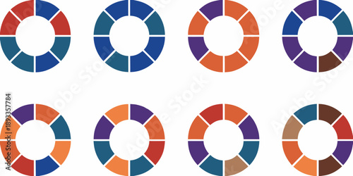A colorful arrangement of circular wheel shapes with segmented designs