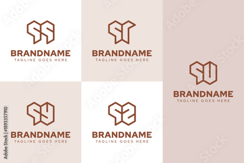 Letters QQ QR QU QY QZ Geometric Logo Set, for Q RQ UQ YQ ZQ initials