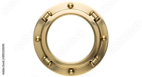 Gold porthole window with bolts isolated on a transparent background ship