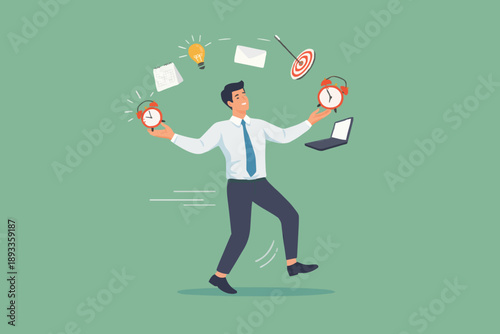 Business Man With Many Tasks