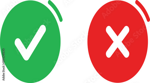 Correct and incorrect icons, check and cross symbols, approval and rejection signs, decision-making vector graphics, green and red indicators