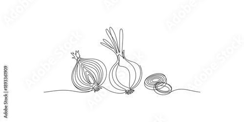 Two Onions One Halved and Sliced Rings in Line halved onion sliced onion rings vegetable