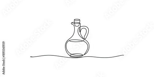 Single line of a glass carafe with liquid and stopper continuous container bottle