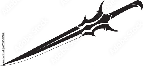 Black and White Sketched of a Sword with Decorative Guard and Blade