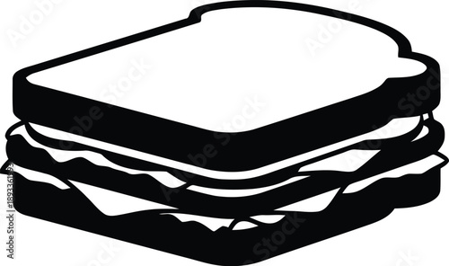 Delicious sandwich icon silhouette with layers of bread meat and vegetables on transparent background for food design