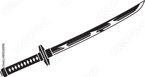 Black and White Sketched of a Sword with a Textured Handle and Sheath