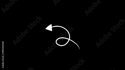 This white swirly arrow moves in and out, circling above and below in light and dark.
